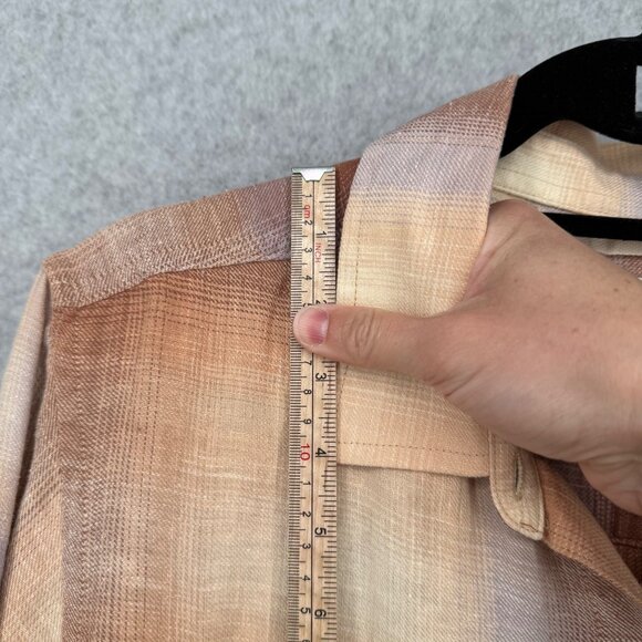 REI Co-op Womens Trailsmith Long-Sleeve Shirt Size L Peach Lavender Plaid Hemp - Picture 10 of 12